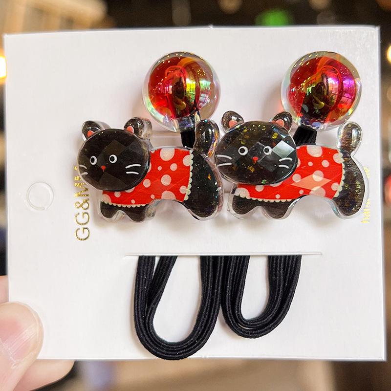 

2 шт. Милые цветные эластичные резинки для волос с черными котами для девочек, детские аксессуары для волос, детские головные уборы, резинки для волос
