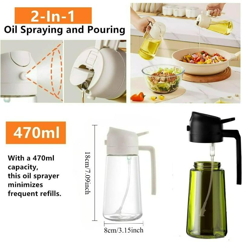 2 In 1 Olive Oil Dispenser Glass Olive Oil Sprayer for Cooking – Bottle for Air Fryer Accessories,Salad, BBQ,Kitchen Gadgets