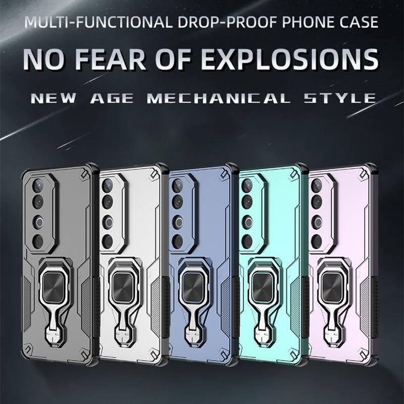 KEYSION Shockproof Armor Case for VIVO V40 Pro 5G Soft Silicone+PC Upright Metal Ring Stand Phone Cover for VIVO V40 5G V40 Pro