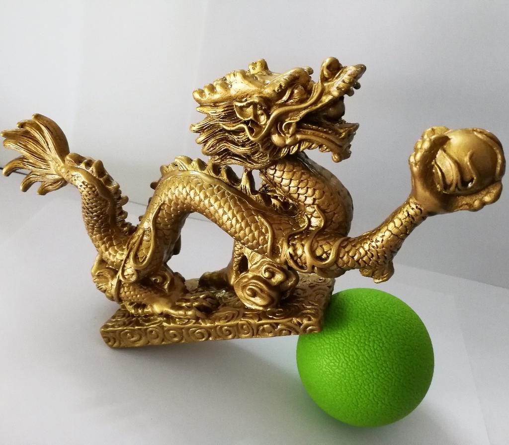 Copper Dragon Figurine Holding a Ball Chinese Feng Shui Good Luck Amulet