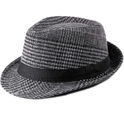 HT2203 Autumn Winter Wool Hats Men Women Plaid Trilby Hats with Band Vintage Retro Men Fedora Hats Male Derby Jazz Hats Fedoras