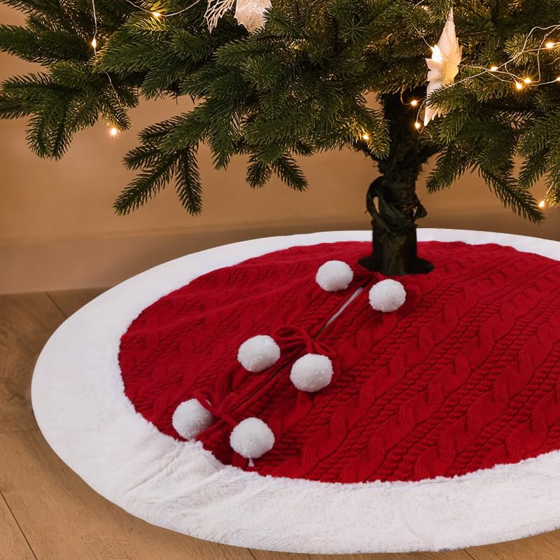 48 Inch Christmas Tree Skirt Knitted Xmas Mat Holiday Party Decor