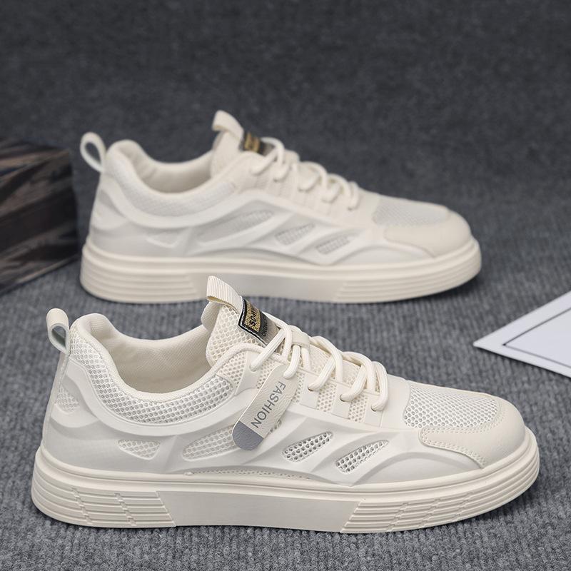 Men's Shoes Summer Breathable Thin Mesh Flat-soled Sports Board Shoes 2024 New Color Matching Low-top Lace-up Casual Shoes