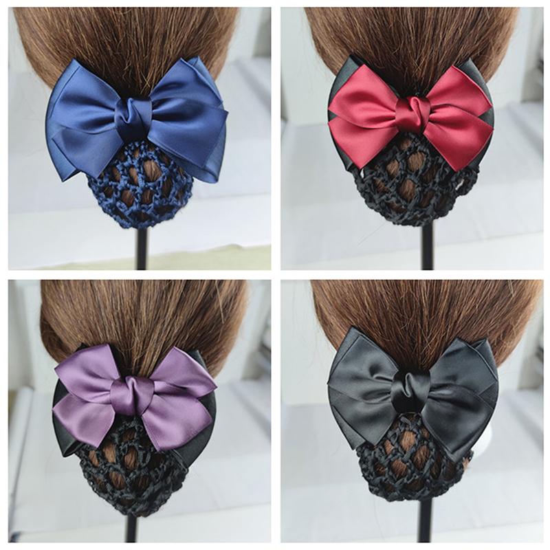 Nurse Stewardess Hair Accessories Bowknot Stripe Net Bun Hair Cover Women Barrette Net Bun Crochet Net Bun Snood