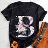 Womens Clothing AZ 26 Alphabet Flower Vintage Design Tshirts Retro Birthday Gift for Women Floral Letters A B C D Classic Top