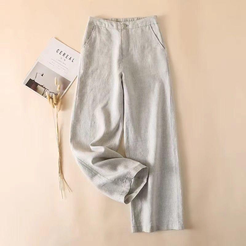 

Petite Women s High-Waisted White Linen Wide-Leg Pants - Summer Cotton Blend, XS M (Recommended 96-105 Jin)