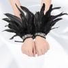 Bridal Wrist Cuffswith Feather Bride Feathered Flower Elaborate Long Bachelorette Party Dark Lacework Bride Gloves