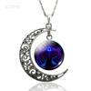 12 Constellation Necklace Zodiac Signs Cabochon Glass Crescent Moon Pendant Clavicle Chain Necklace Birthday Gifts for Women