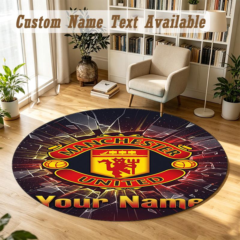 Round Rug Custom NameManchester United Pattern Non Slip Carpet Home Floor Decor