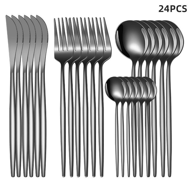Luxurious 30-Piece Gold Stainless Steel Cutlery Set: Includes Portuguese Knife, Fork, and Spoon for Western Cuisine in an Elegant Gift Box.