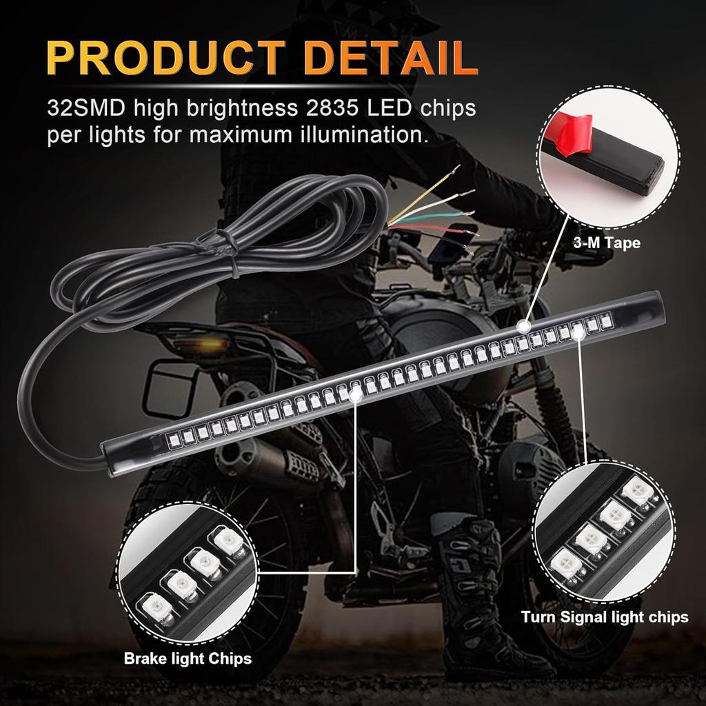 Universal Flexible LED Light Strip with Tail Red Brake Stop Amber Turn Signal Light for Motorcycle Scooter Quad Cruiser Off Road