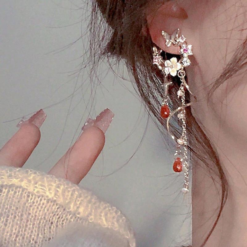 1 Pair Of Chic Black Butterfly Long Tassel Earrings, Versatile For Everyday Wear