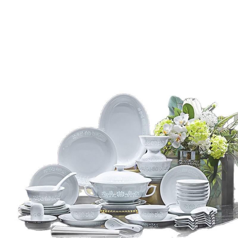 Jingdezhen 68-Piece Linglong Bone China Dinnerware Set