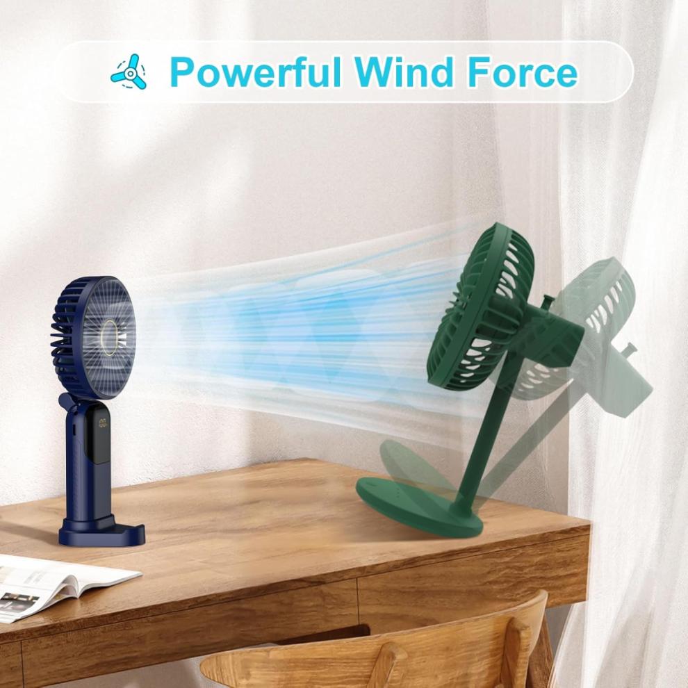 Portable Handheld Fan, USB Rechargeable Personal Cooling Device with 5-Speed Wind Settings, Silent Mode Fast Airflow Technology, Foldable Fan with Int