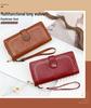 Women's Oil Wax Leather Zipper Wallet with Coin Purse & ID Holder