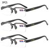 3PCS Half-Rim Reading Glasses Men Women Artificial Crystal Glass Lens Presbyopia Glasses +100 To +400