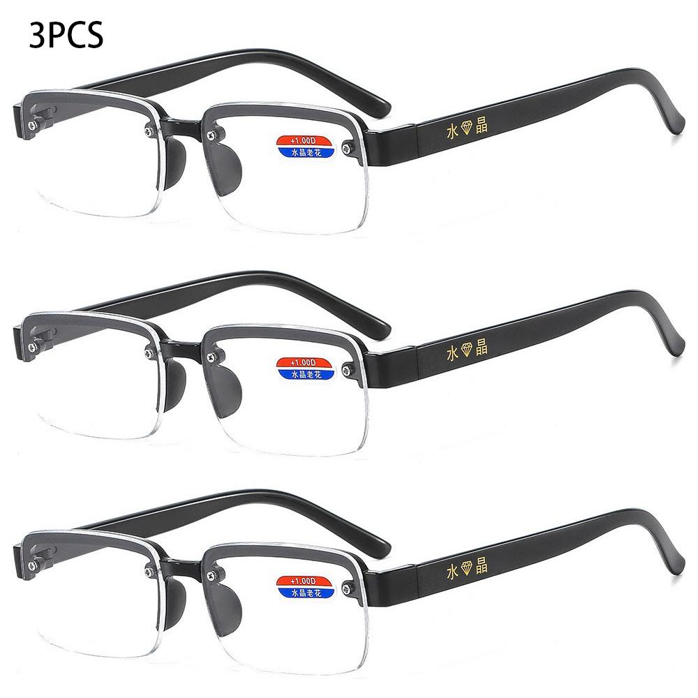 3PCS Half-Rim Reading Glasses Men Women Artificial Crystal Glass Lens Presbyopia Glasses +100 To +400