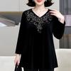 Spring Autumn Women's Plus Size Velvet Blouse Loose Embroidered Long Sleeve Pullover Blouse