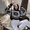Ins Retro Jacquard Sweater Women's Autumn and Winter Lazy Loose Foreign Style Pullover Knitted Sweater Short