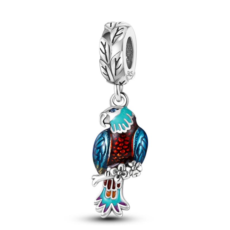 Trendy 925 Silver Large Billed Bir White Dove Parrot Feather Charms Beads Fit Pan 925 Original Bracelets DIY Luxury Fine Jewelry