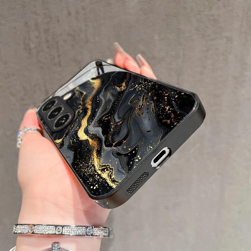 Elegant Black Gold Phone Case Coque Fundas Fashion Phone Case Carcasa Glass for Samsung Galaxy S26 S25 S24 S23 S22 FE Ultra Plus