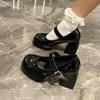 Spice girl patent leather thick heel single shoes Mary Jane shoes new retro fashion niche small leather shoes high heels women