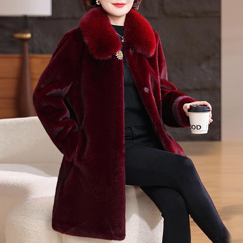 Luxurious Winter Faux Fur Jackets for Women Thick Warm Outerwears Elegant Middle-aged Women's Fur Coat