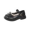 Girls' Classic Black Leather Princess Shoes - Soft Sole Lace Casual Flats for Spring & Autumn