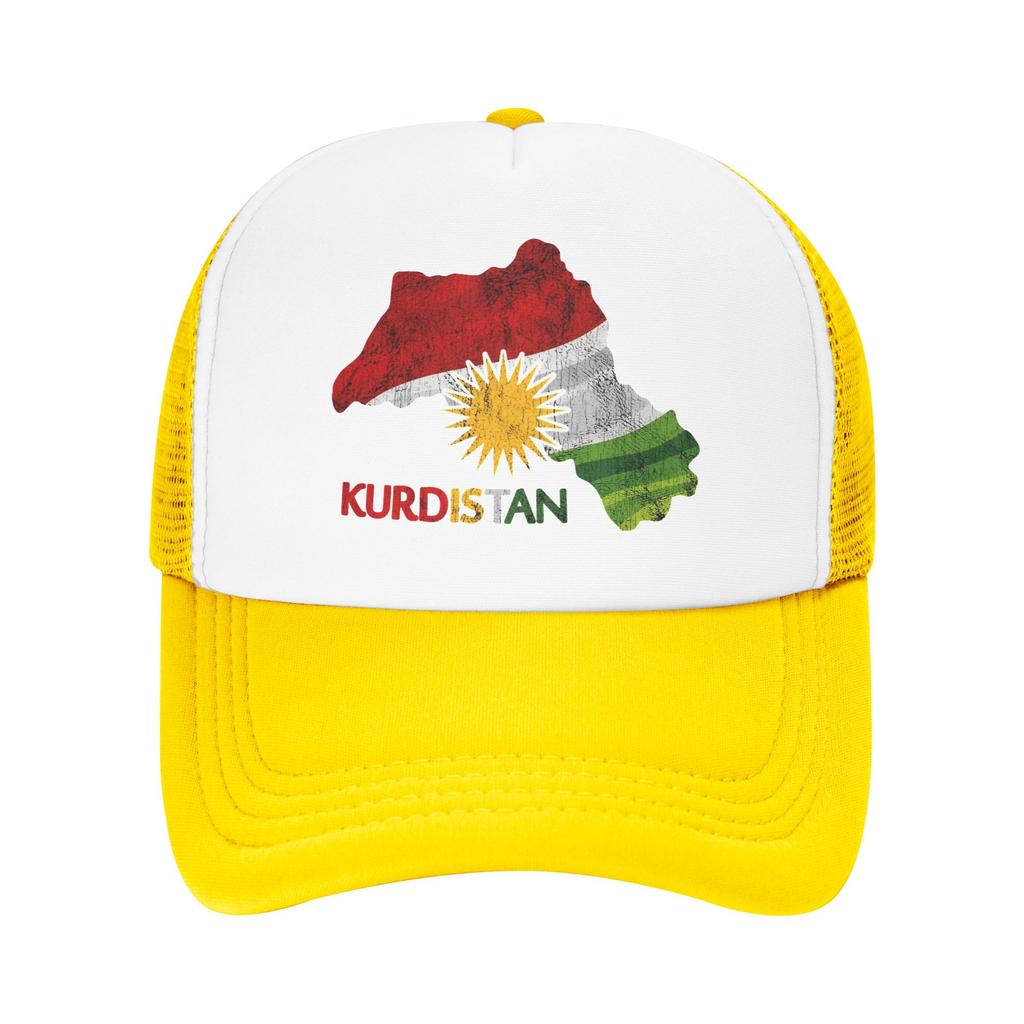 Flag Map of Kurdistan Mesh Baseball Cap Adult Hip-Hop Sun Hats  Hats Breathable Polyester Trucker Cap Wholesale New Trucker Caps