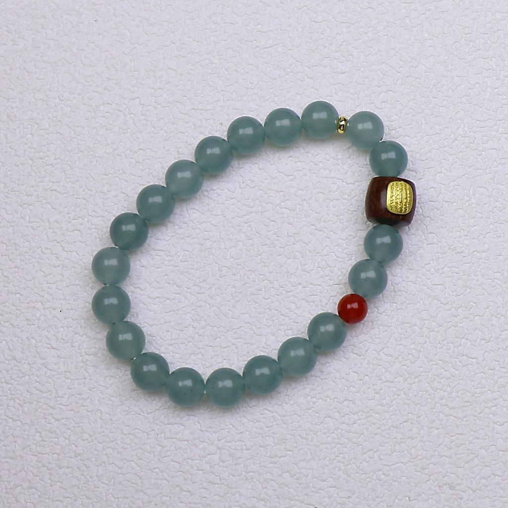 2025 Stylish Blue Jade & Nanhong Sandalwood Inscribed Beaded Bracelet for Women