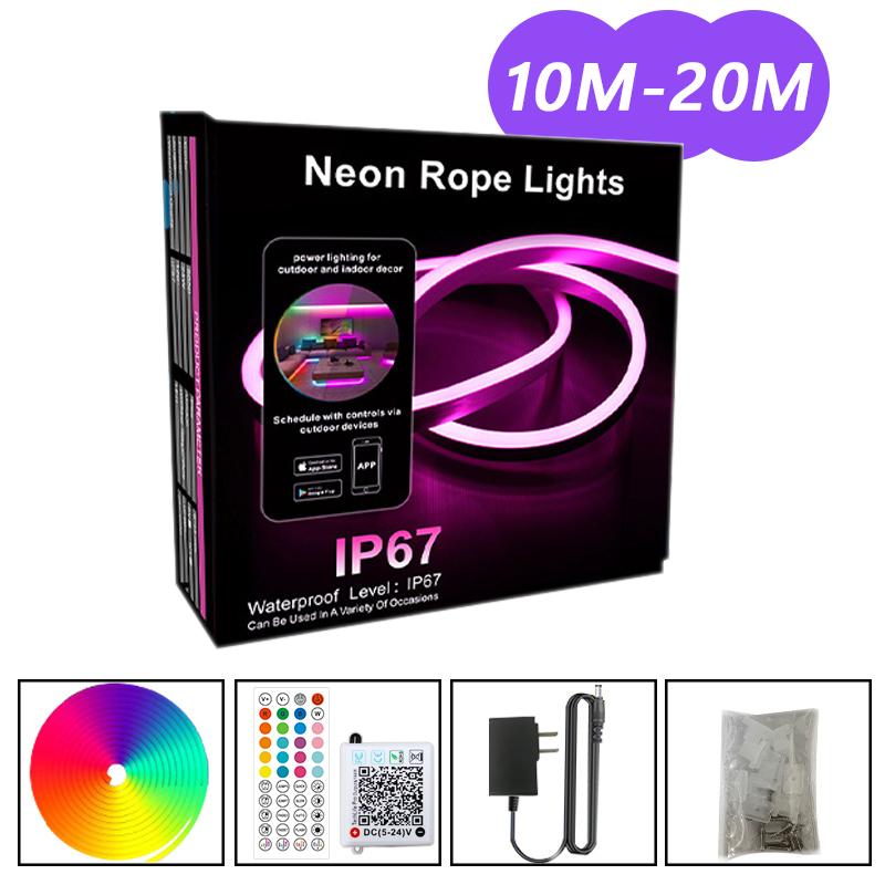 DC24V 3535 RGB LED Neon Rope Lights Color Change Music Sync Control with App/Remote Waterproof Flexible Lamp for Indoor Outdoor