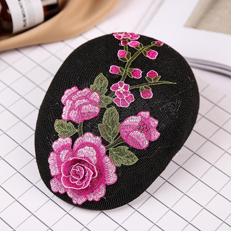 Beret female summer embroidery flower shading breathable tide hat Chinese style square dance hat