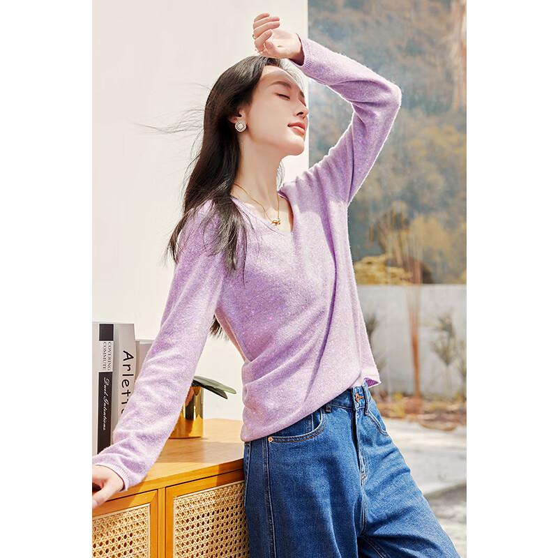 VICTORIA&VERA Women's 100% Wool Shimmer V-Neck Knit Sweater