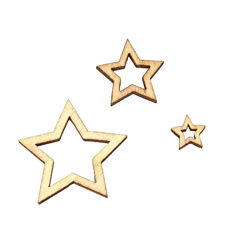 100pcs/lot Hollow Wooden Stars for Crafts, 1-3cm Wood Slice Star Shape Cutout Embellishment Pieces for DIY Art Crafting Projects