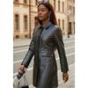 Autumn Winter Polo-neck Solid PU Leather Single Breasted Coat Women All-match Cardigan Jacket Top Outwear