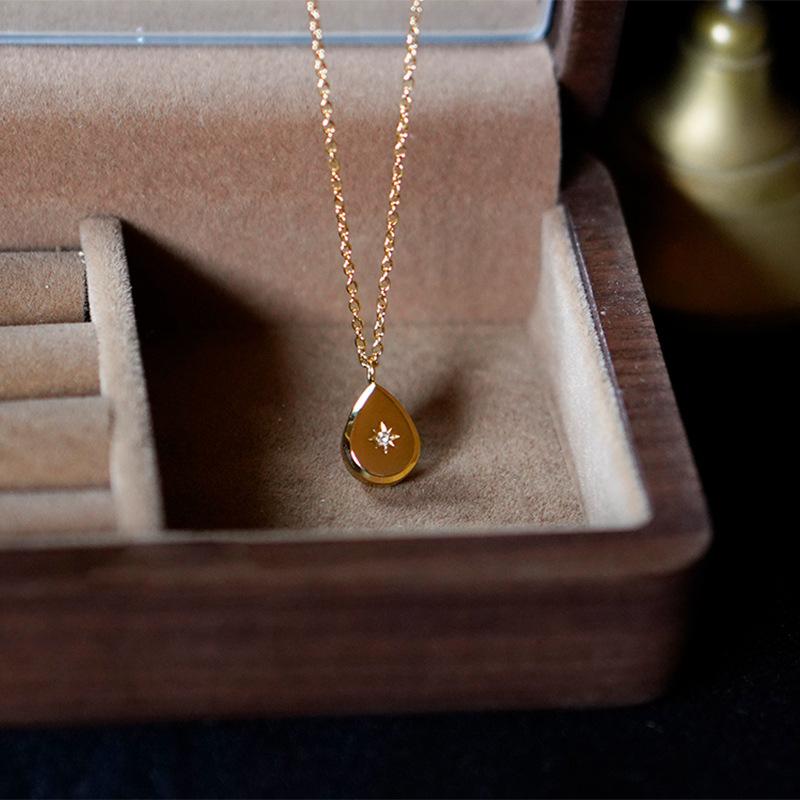 

Waterdrop Octagram Star Gemstone Necklace Titanium Steel Choker Pendant Layering Chain Minimalist Dainty Jewelry