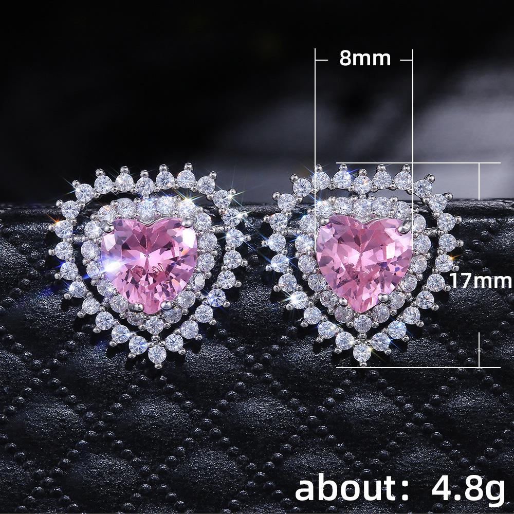 Cao Shi Heart-Shaped Zircon Earrings for Girls - Trendy All-Match Forest Style