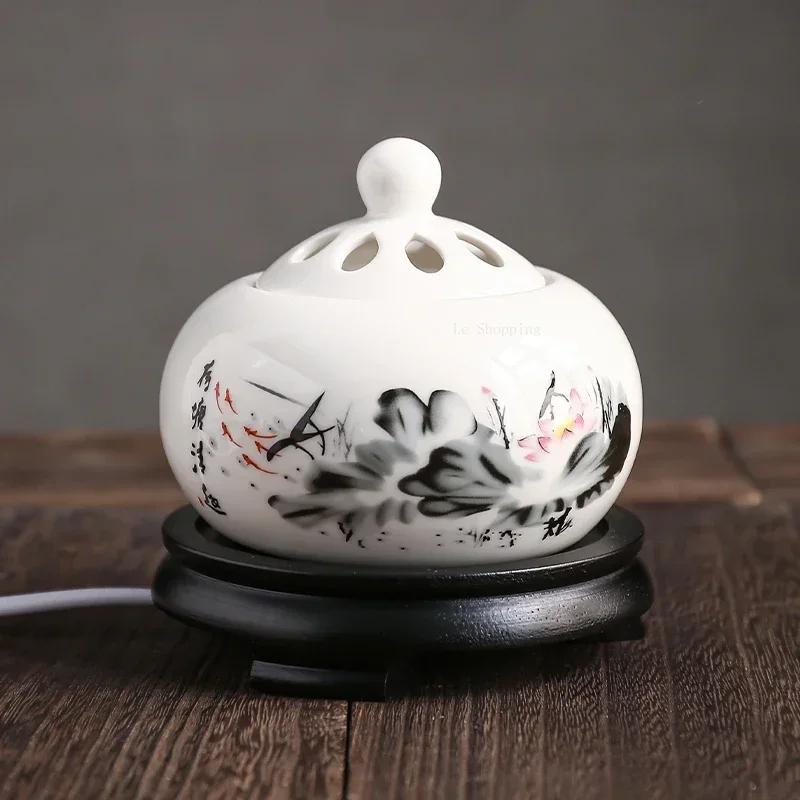 220V Timed Temperature Control Electronic Incense Burner Home Office Yoga Decoration Ceramic Sandalwood Agarwood Incense Burner