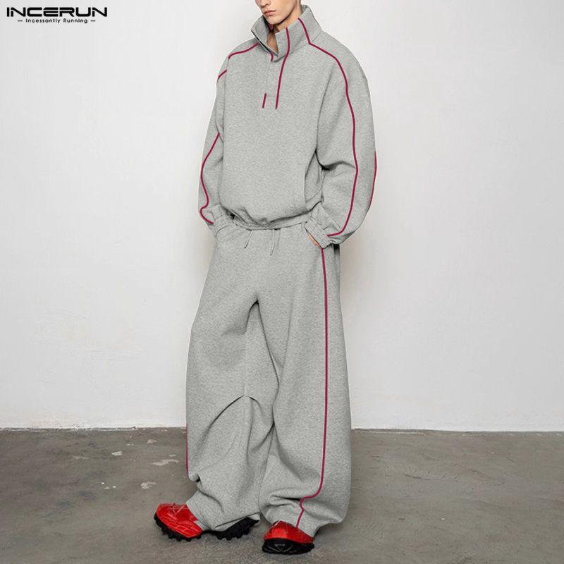 INCERUN Conjuntos de Dos Piezas para Hombre Cuello Alto Manga Larga Costuras Sudaderas Pantalones Largos Conjuntos Deportivos