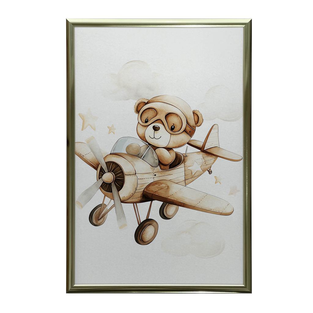 Plakat Latajacy Miś Plakat Latajacy Miś, 30X40 Cm, Rama Aluminiowa Złota, Papier Matowy 230 Gsm
