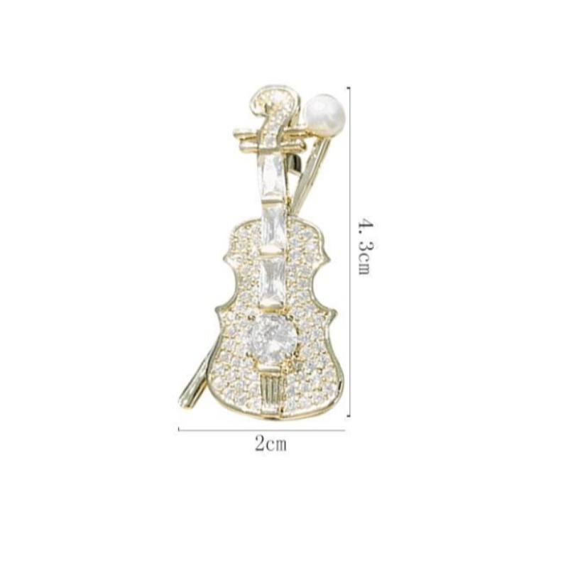 Shinny Crystal Violin Pearl Brooch for Women Exquisite Music Accessories Clothing Decoration Brooches Pins