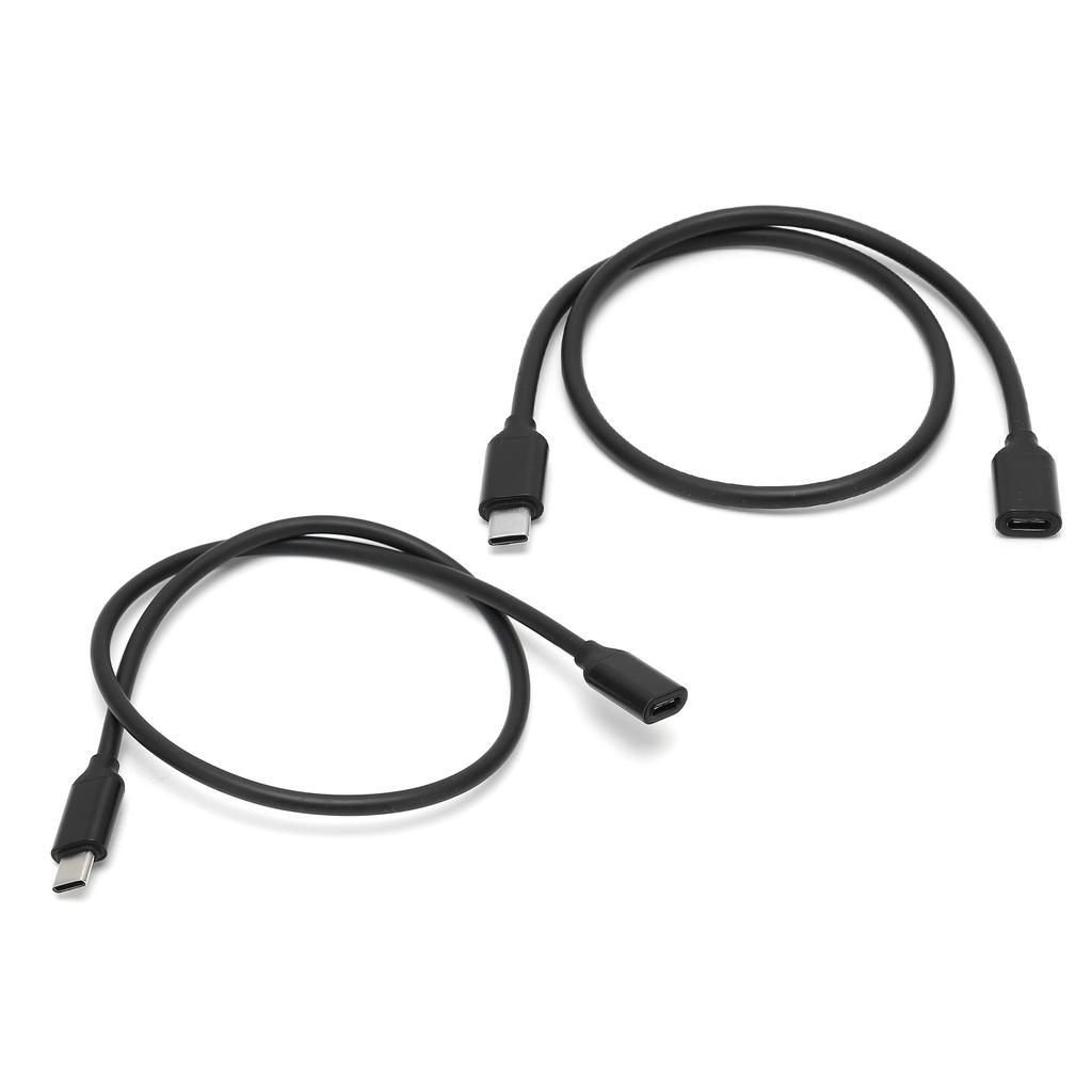 2PCS Type C Male to Female Extension Cable PD Power Connector Extension Cord Black(1.5m 4.9ft )