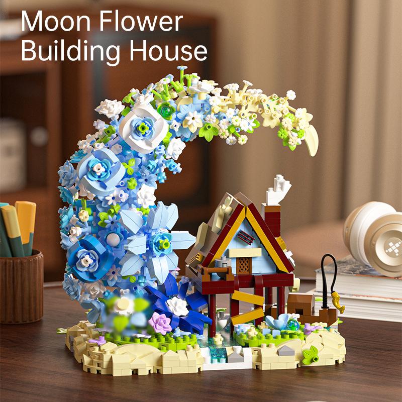 Non-Toxic Fairy Tale Moon Wooden House Building Blocks Street View Kids Puzzle Brick Kit Toys Children Birthday Gift Adults Home Ornament