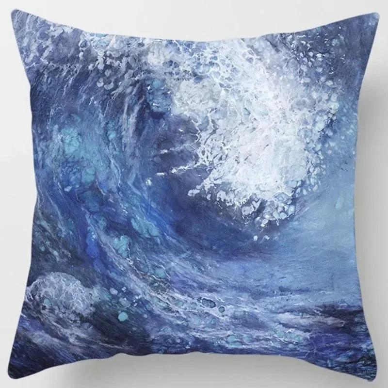 Car Living Room Sofa Cushion Cover Luxury Home Decor Pillow Cover Blue Wave Pattern Cushion Cover