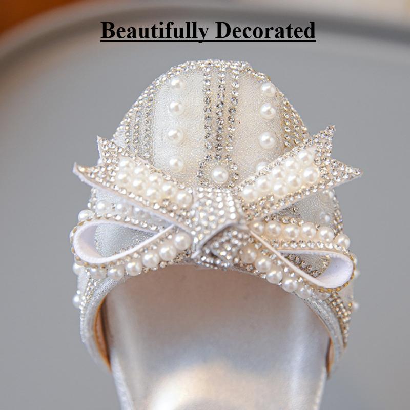 Girls sandals fashion princess shoes rhinestone high heels baby leather shoes