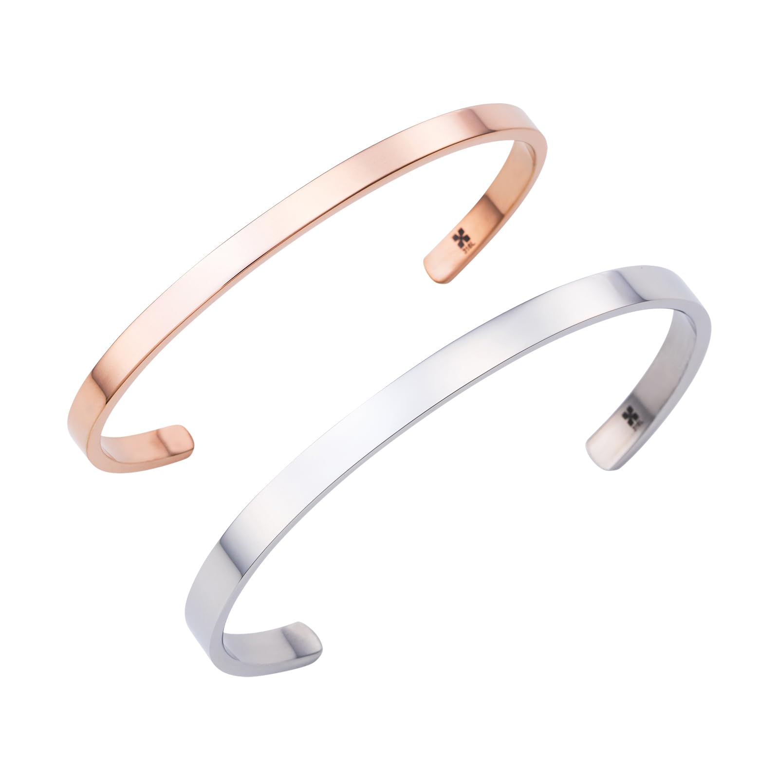 

Pair Bangle Couple Surgical Stainless Steel Pair Bracelet Simple Flat Pink Gold Silver [White Clover] 4SBG015GO&4SBG016SV