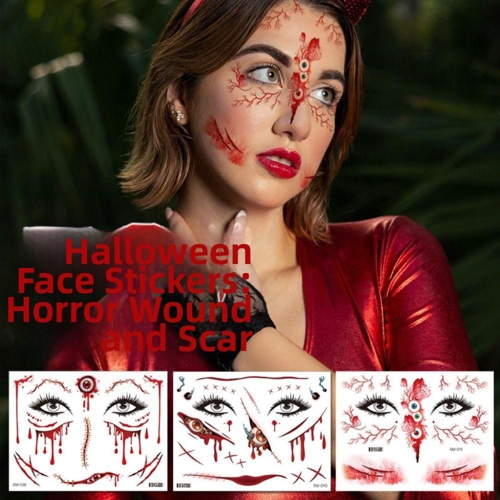 DIY Halloween Tattoo Sticker Scary Bloodiness Temporary Scar Stickers Haunted House