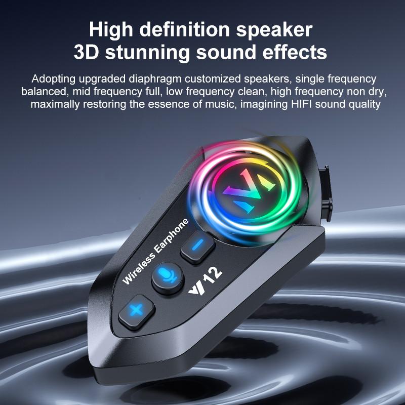 V12 Motorcycle Bluetooth Headset IP56 Waterproof Helmet Communication System with Noise Reduction and FM Radio