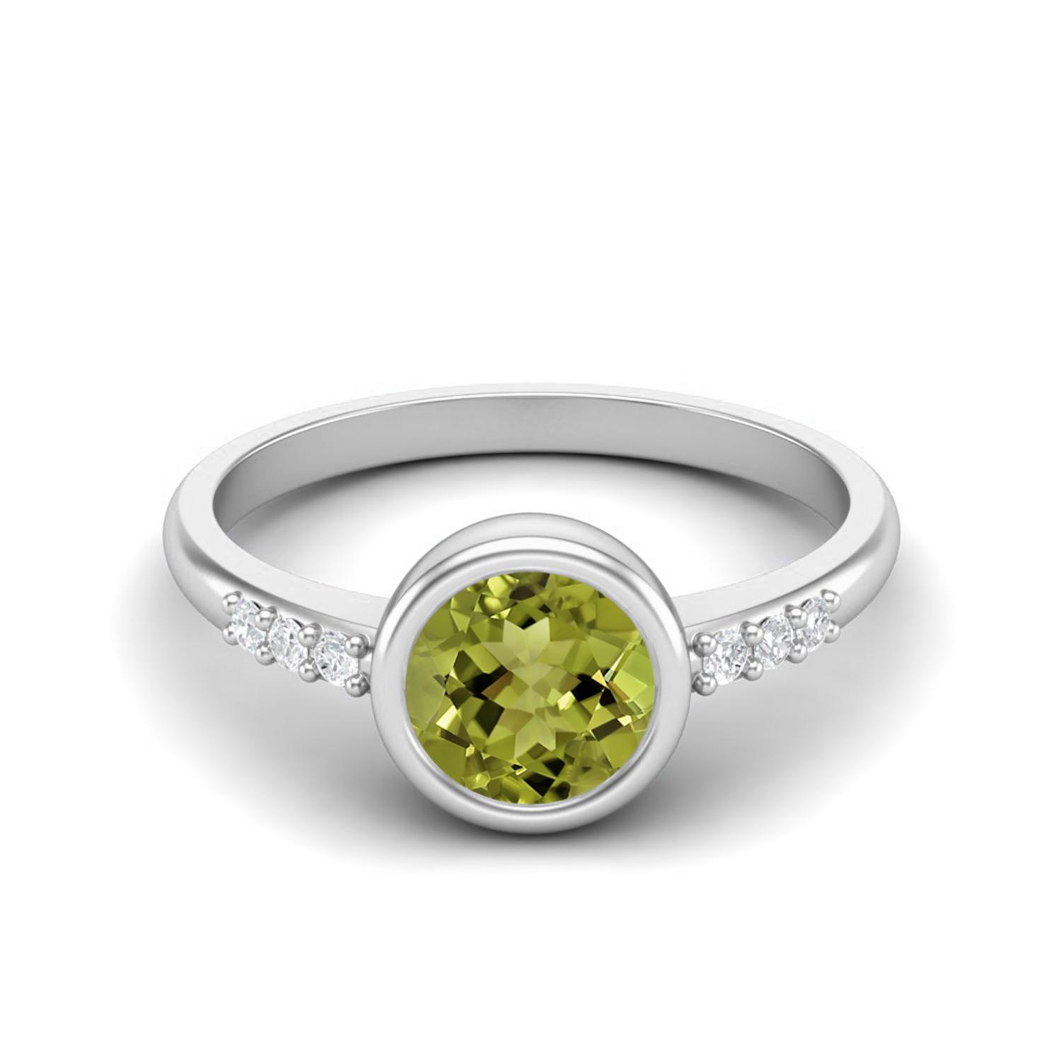 1.02 Ctw Round Peridot 925 Sterling Silver Bezel Set Solitaire Wedding Ring 11 белый