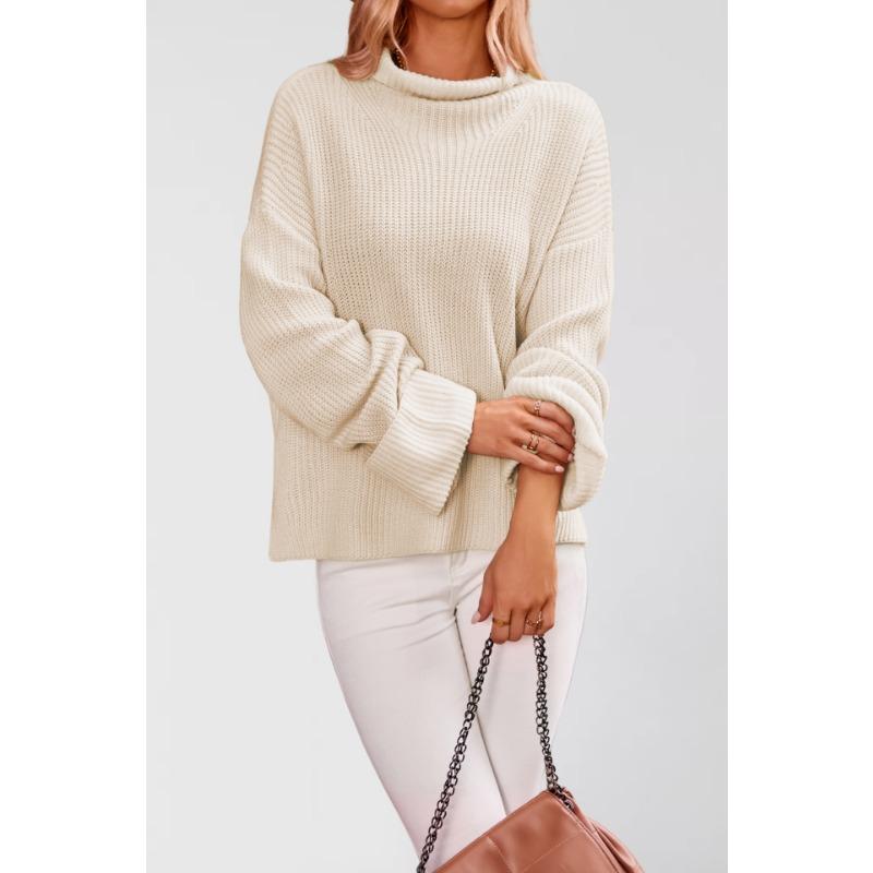 New Autumn and Winter Temu Hot Sale Solid Color Flared Sleeve Pullover Crew Neck Sweater Women's Knitted Sweater